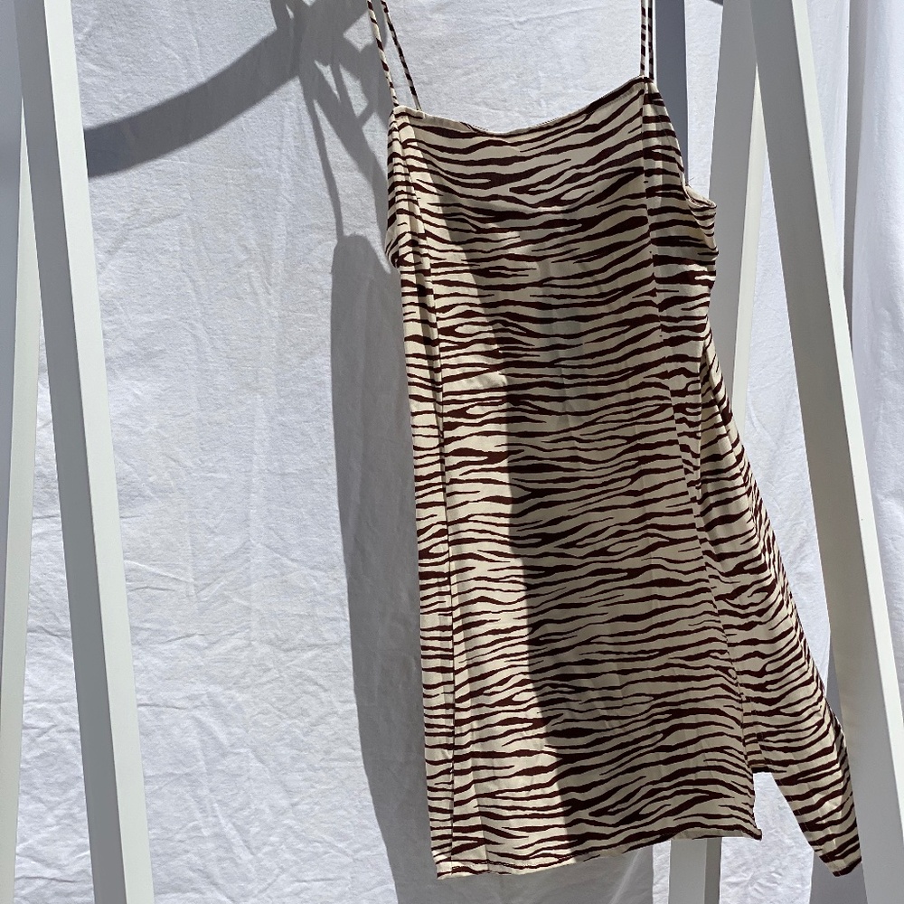 Brown Zebra Print Slip Dress